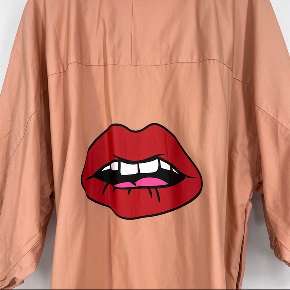 Kling Lip Print Hooded Jacket Lightweight Coral Pink New - Picture 2 of 7